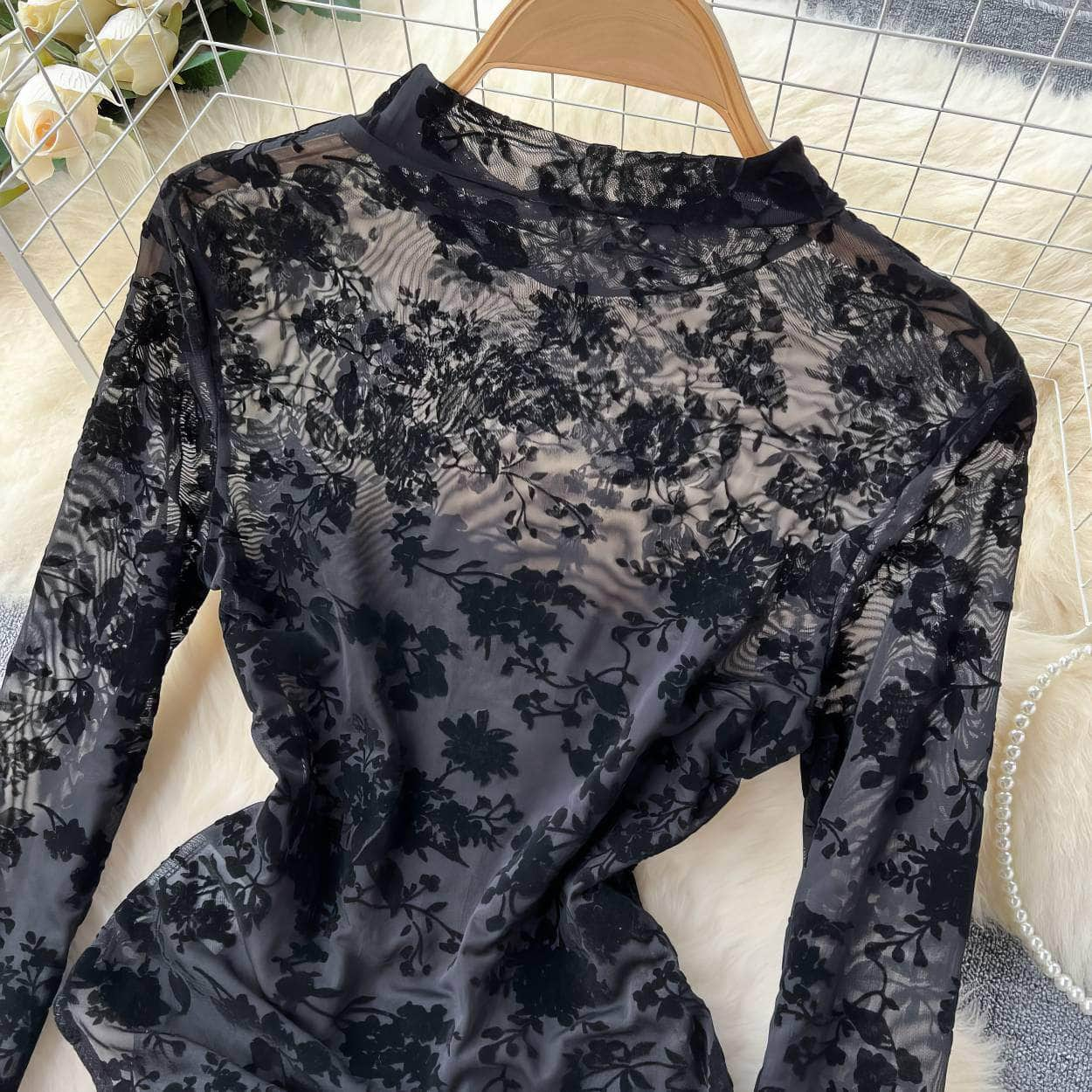 High Neck Long Sleeves Lace Bodysuit