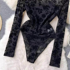 High Neck Long Sleeves Lace Bodysuit