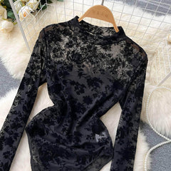 High Neck Long Sleeves Lace Bodysuit