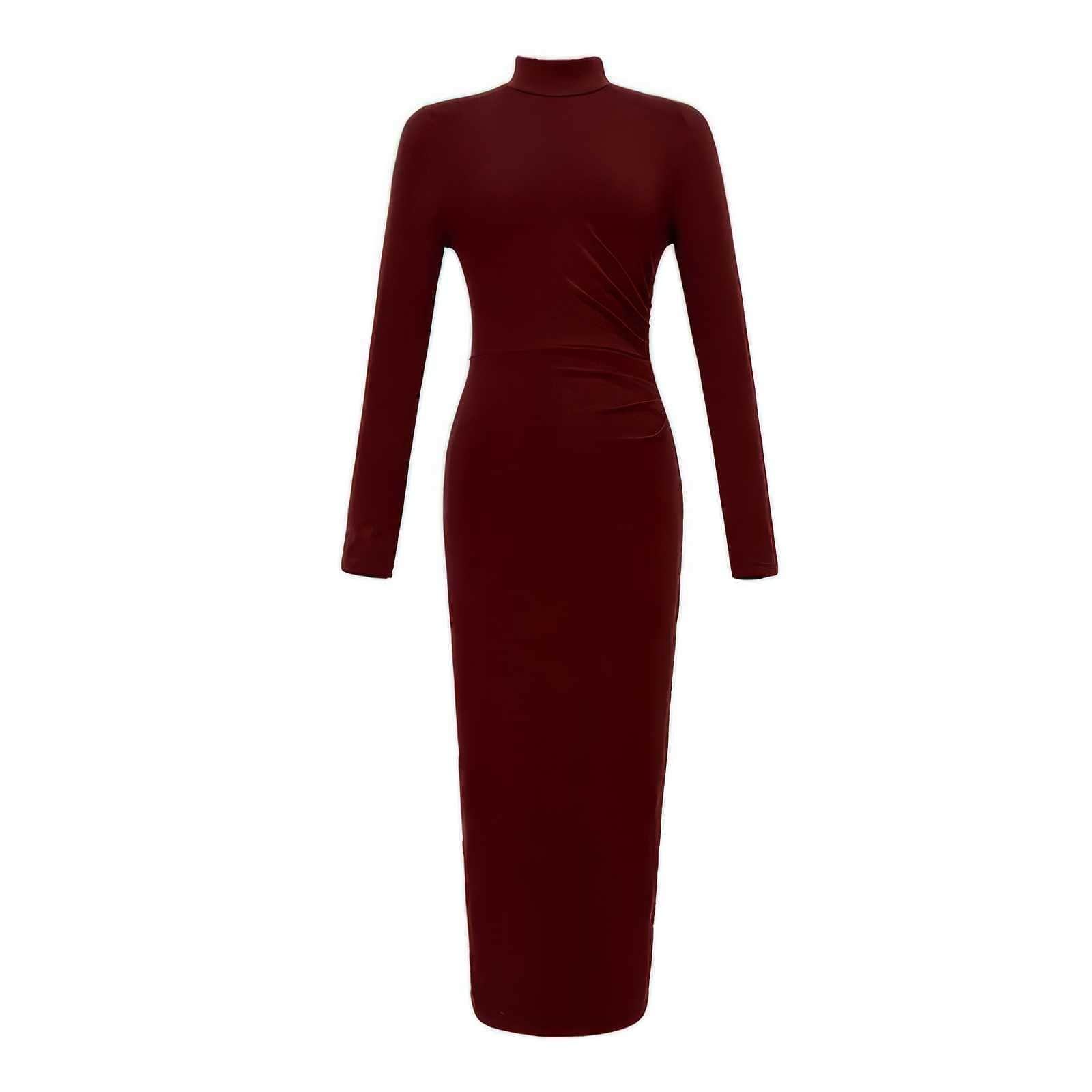 High Neck Long Sleeves Pleated Bodycon Dress