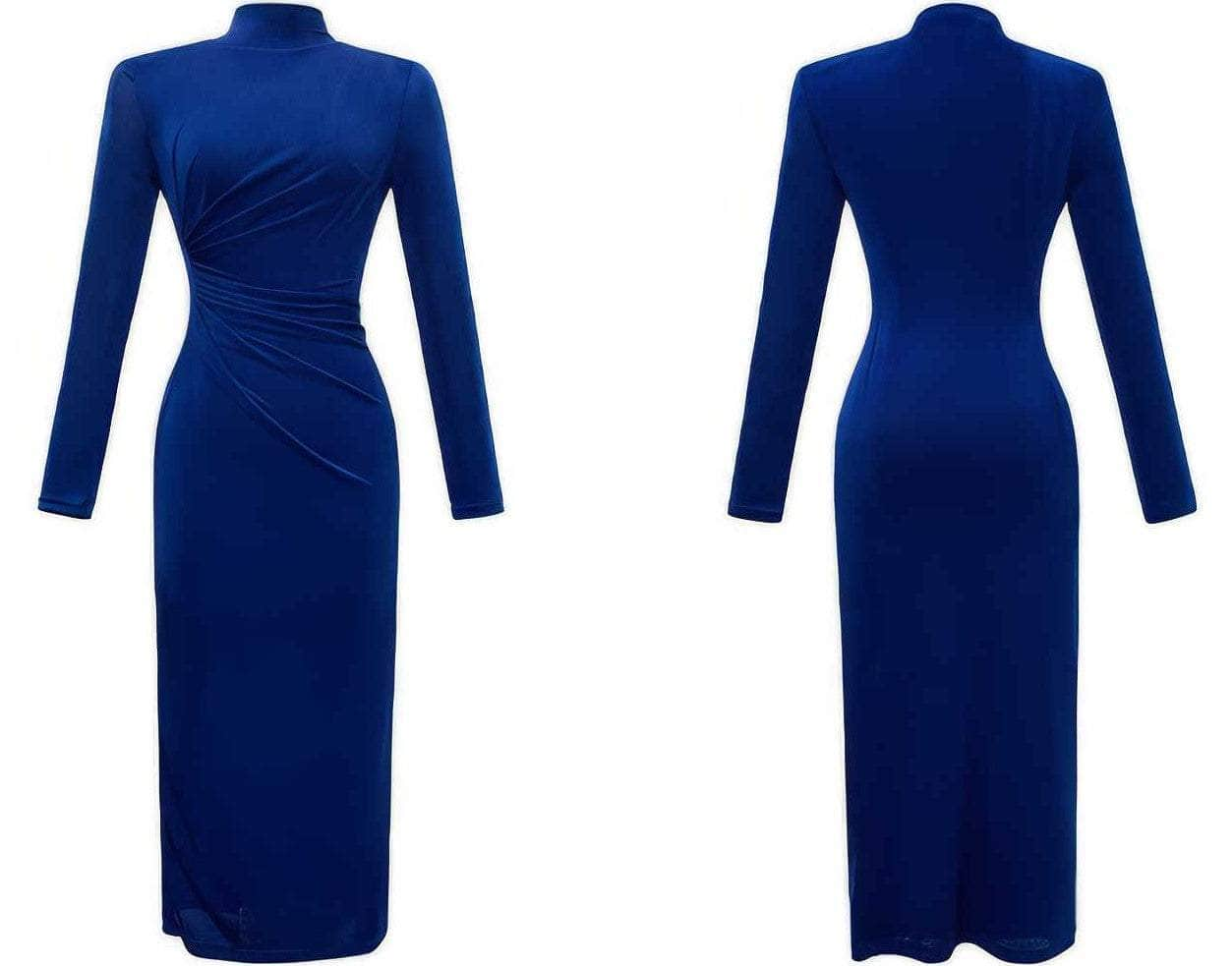 High Neck Long Sleeves Pleated Bodycon Dress