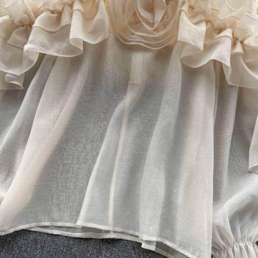 High Neck Ruffled Lantern Sleeves Blouse