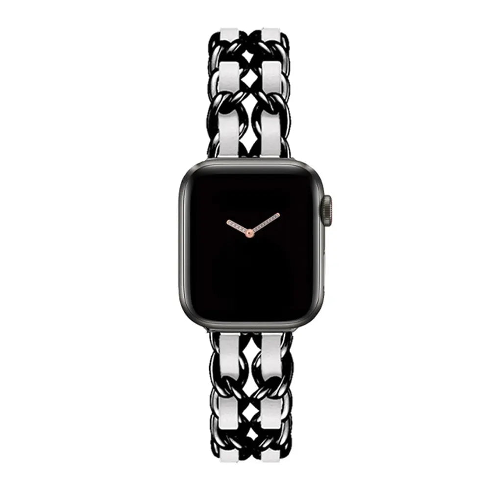 High-Quality Metal Leather Strap for Apple Watch Band Black White / 38 or 40 or 41mm