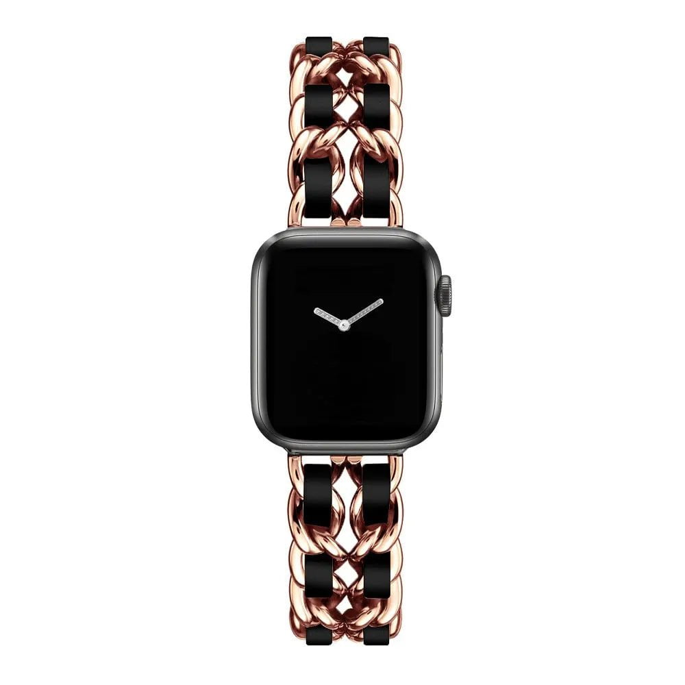 High-Quality Metal Leather Strap for Apple Watch Band Rosegold Black / 38 or 40 or 41mm