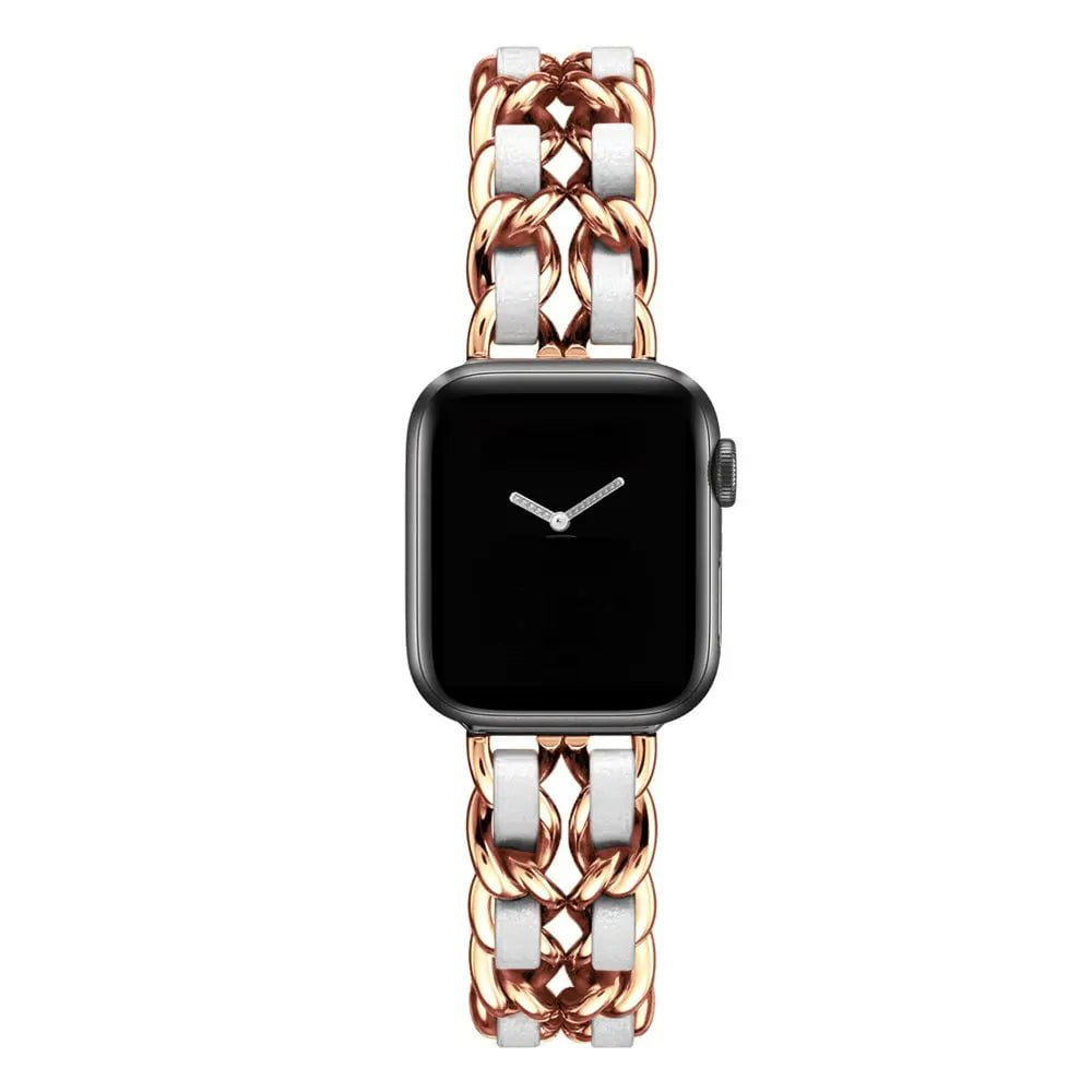 High-Quality Metal Leather Strap for Apple Watch Band Rosegold White / 38 or 40 or 41mm