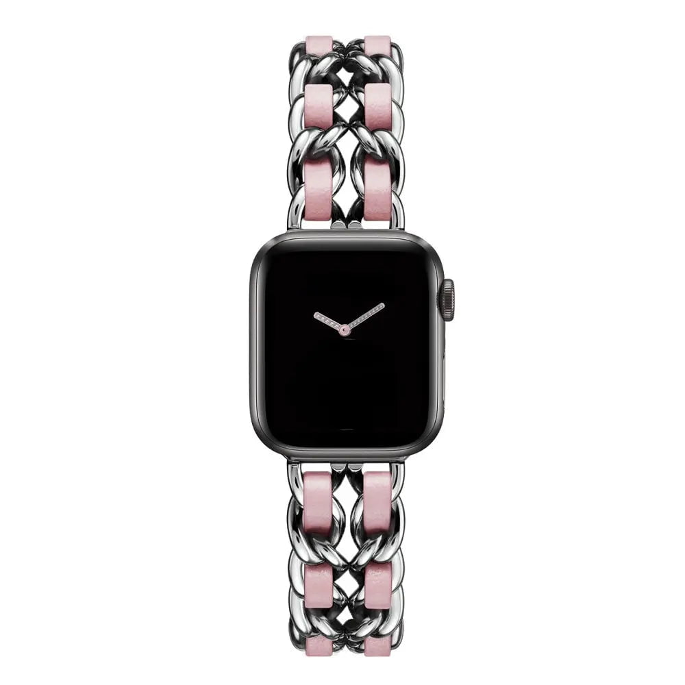High-Quality Metal Leather Strap for Apple Watch Band Silver Pink / 38 or 40 or 41mm