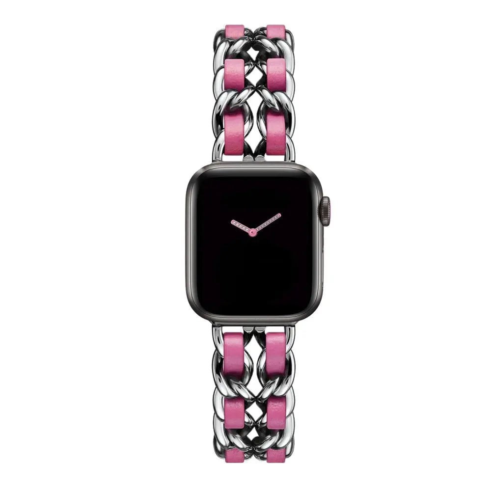 High-Quality Metal Leather Strap for Apple Watch Band Silver Rose Pink / 38 or 40 or 41mm