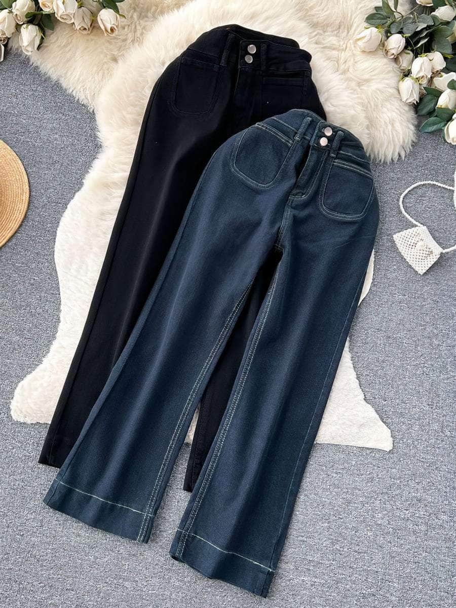 High Rise Denim Wide Leg Pants