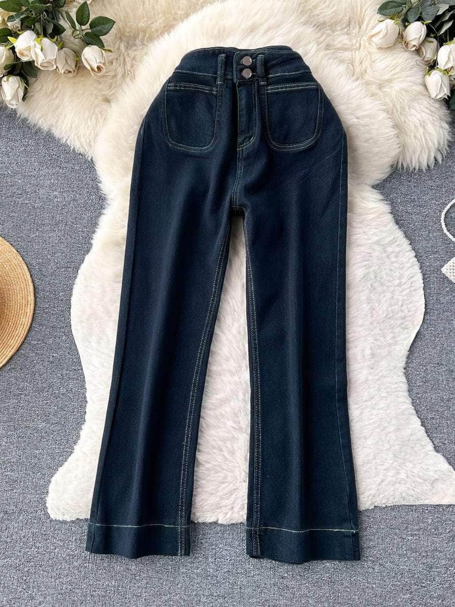 High Rise Denim Wide Leg Pants XS / Navy