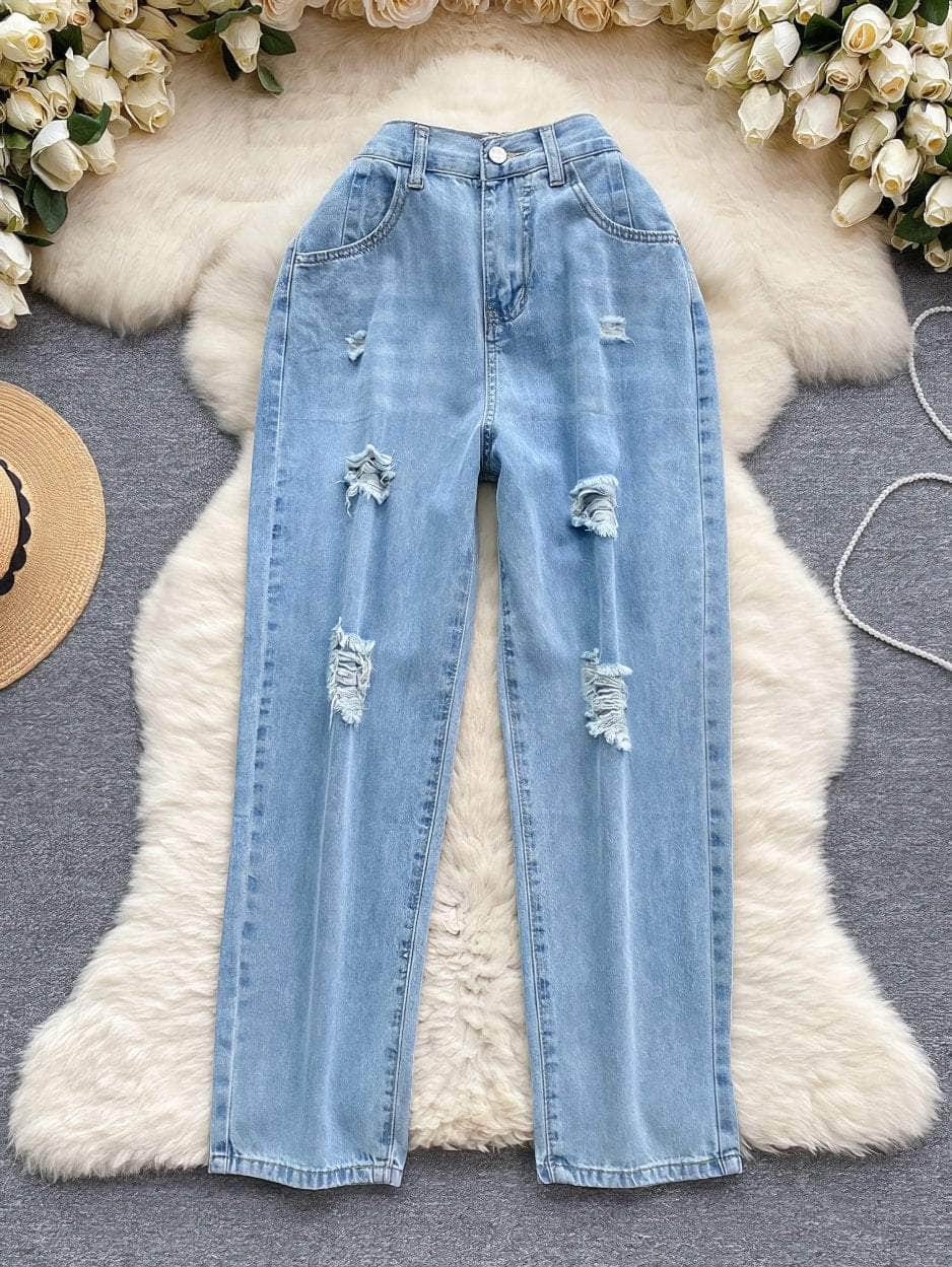 High Rise Mid Frayed Tapered Jeans