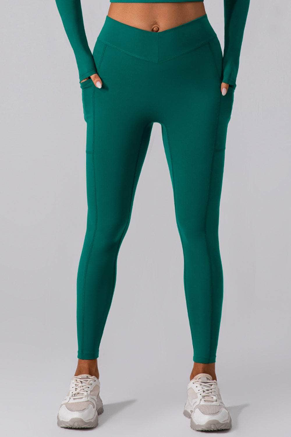 High Waist Active Leggings with Pockets Green / S