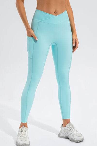 High Waist Active Leggings with Pockets Pastel  Blue / S
