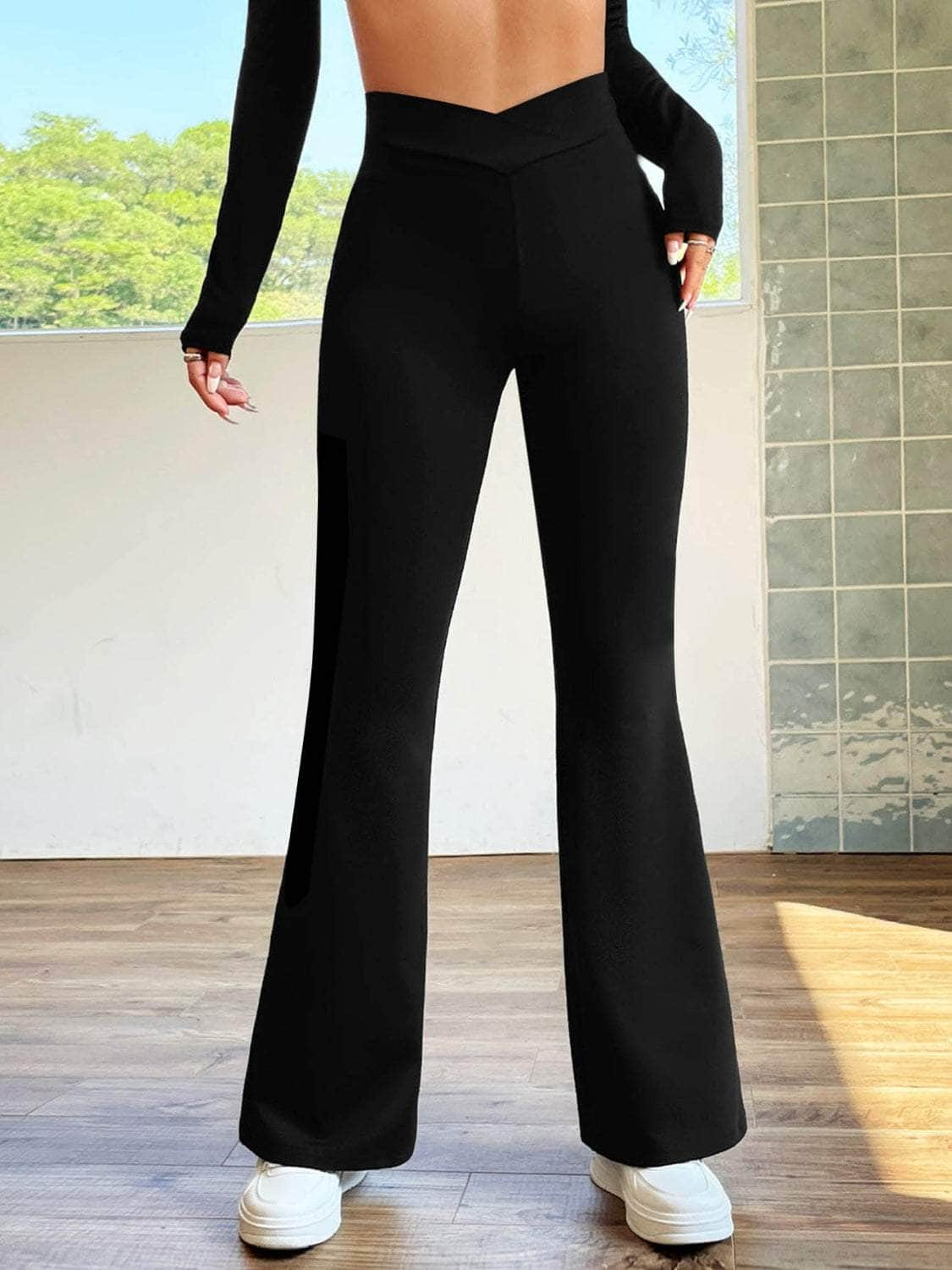 High Waist Bootcut Pants Black / S