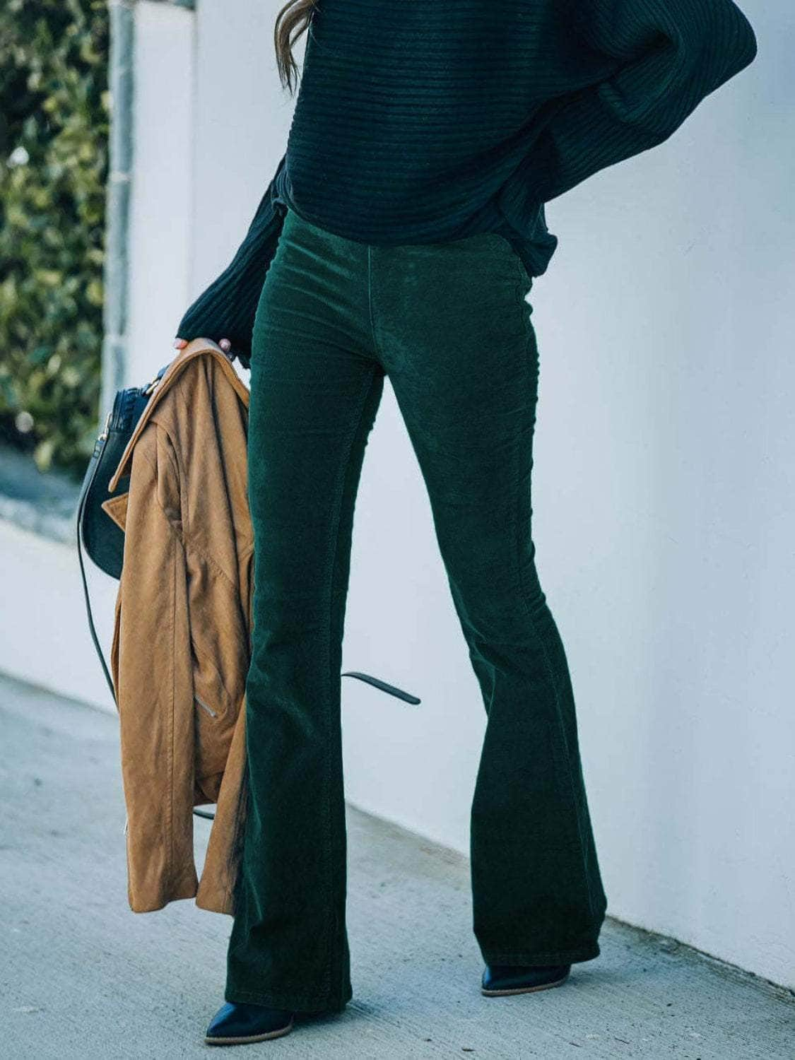 High Waist Bootcut Pants Green / S