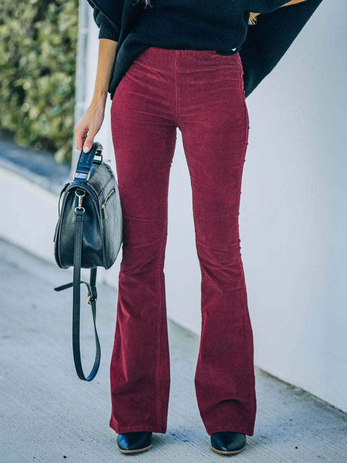 High Waist Bootcut Pants Wine / S