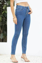 High Waist Button Fly Pocketed Jeans