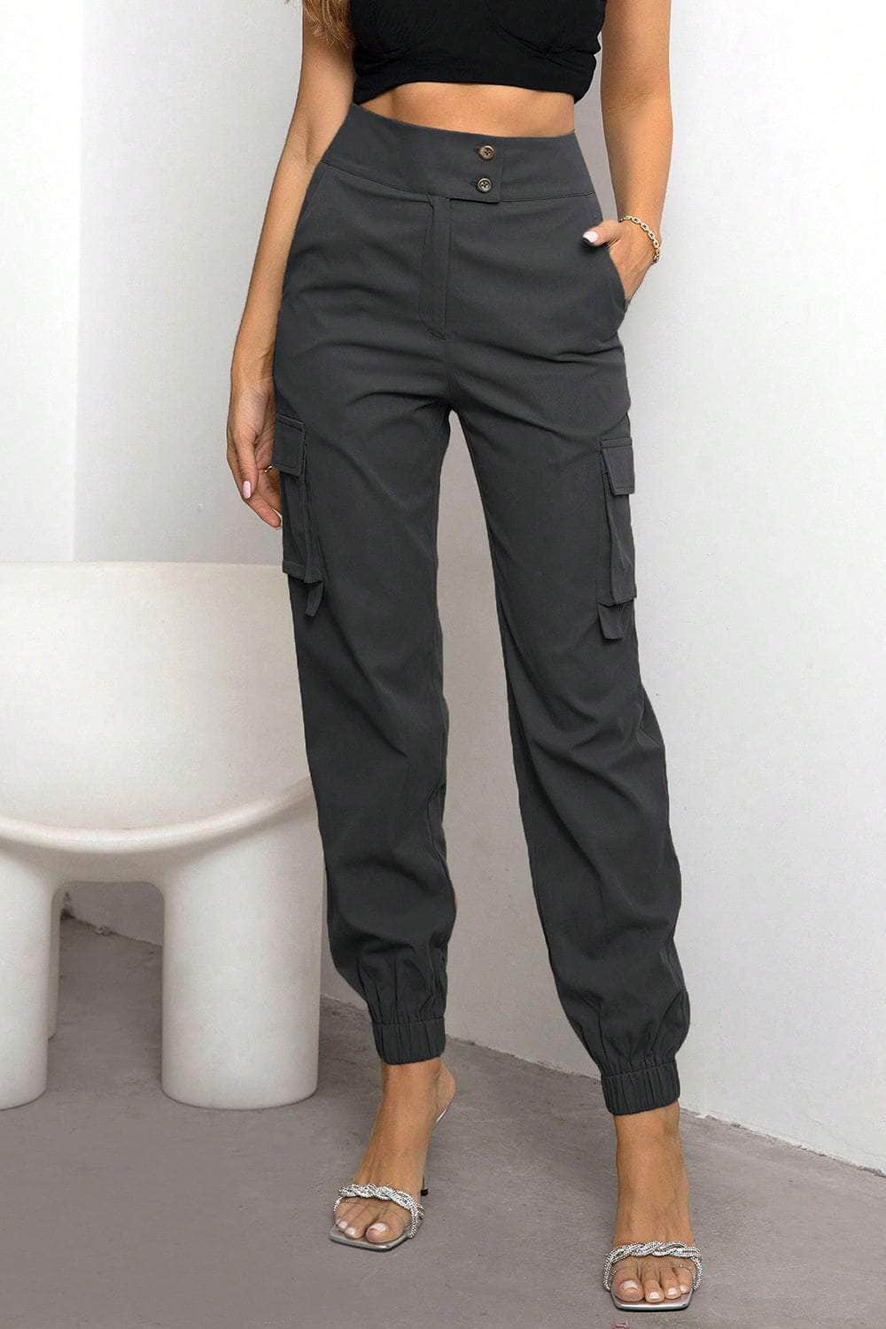 High Waist Cargo Pants Charcoal / XS