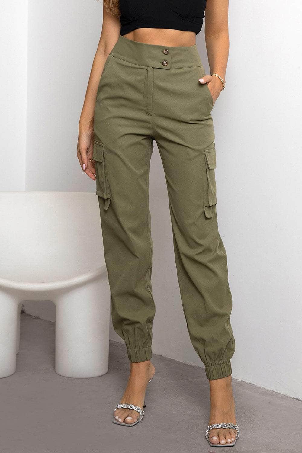 High Waist Cargo Pants Sage / XS