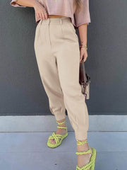 High Waist Cropped Pants Khaki / S