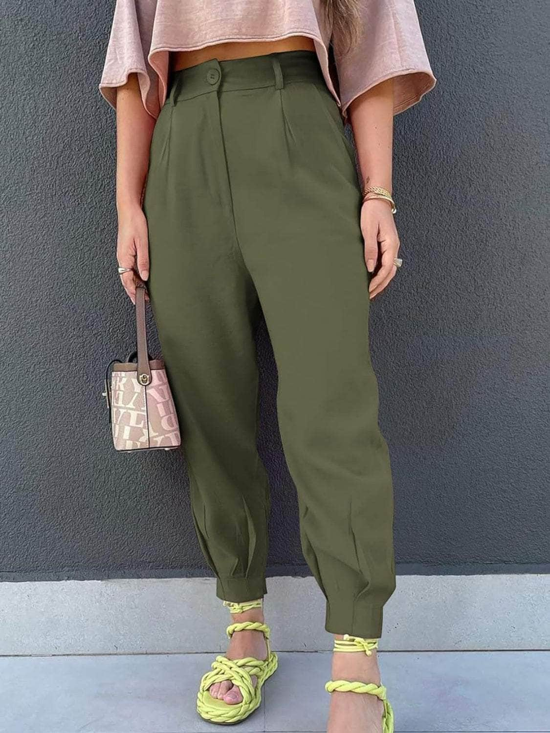 High Waist Cropped Pants Moss / S