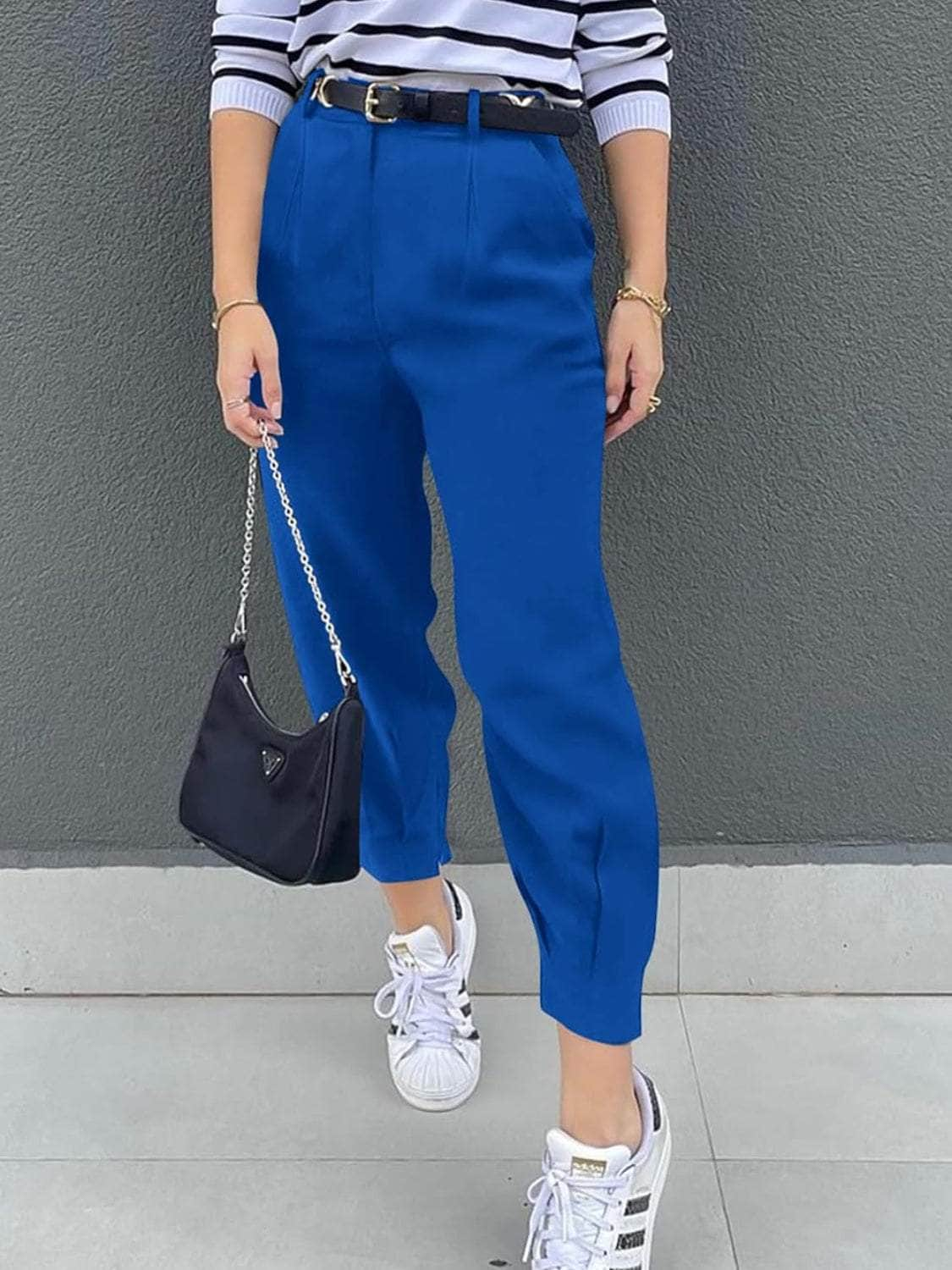 High Waist Cropped Pants Royal  Blue / S