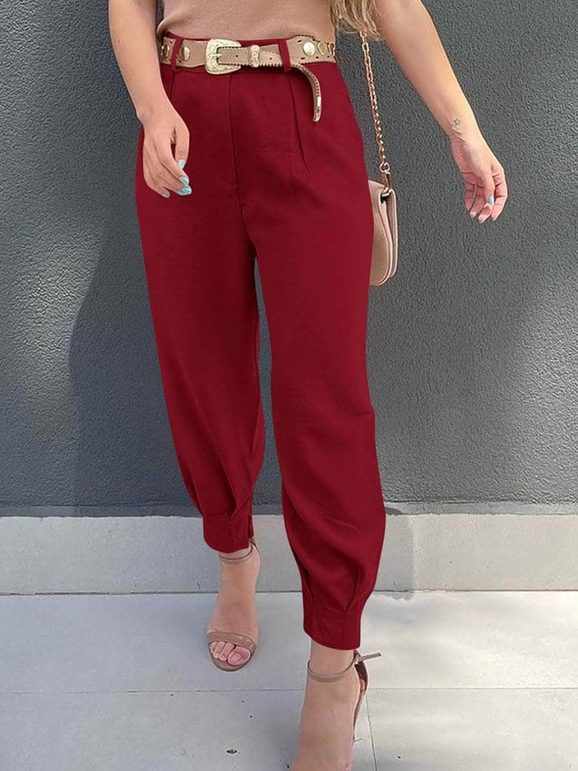 High Waist Cropped Pants Wine / S