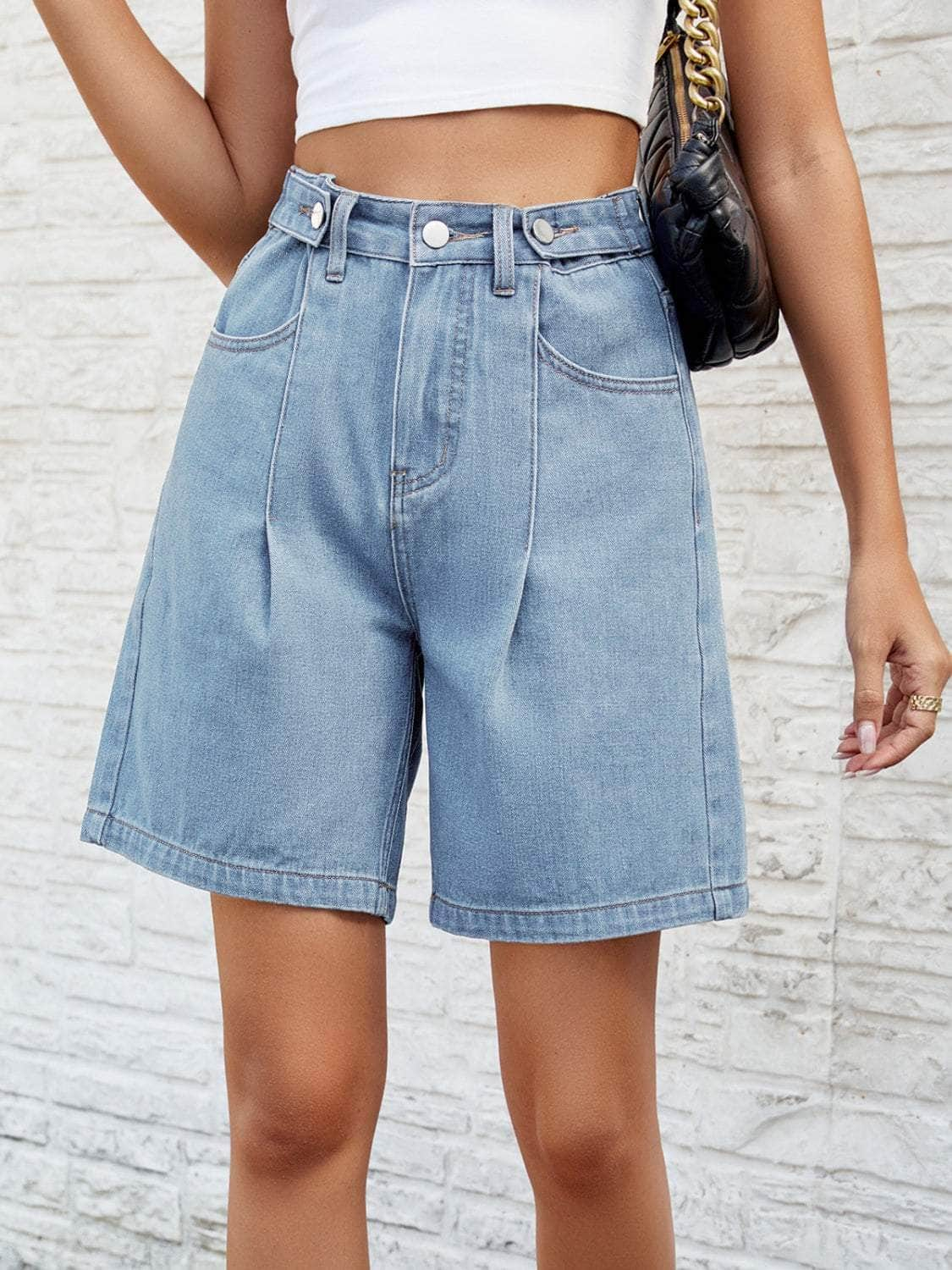 High Waist Denim Shorts with Pockets