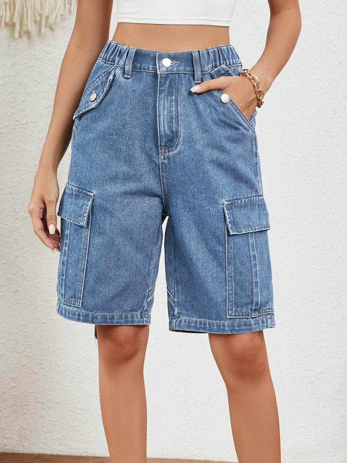 High Waist Denim Shorts with Pockets Medium / S