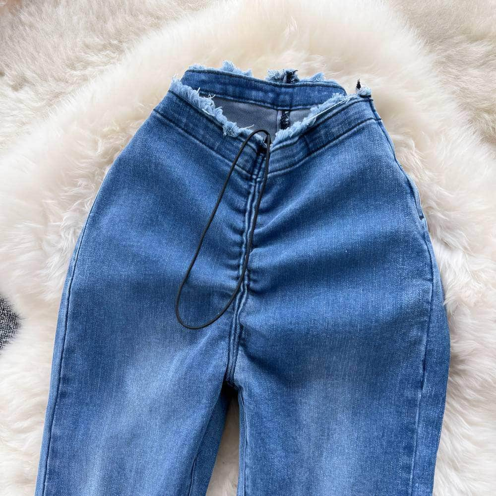 High Waist Flare Hem Jeans