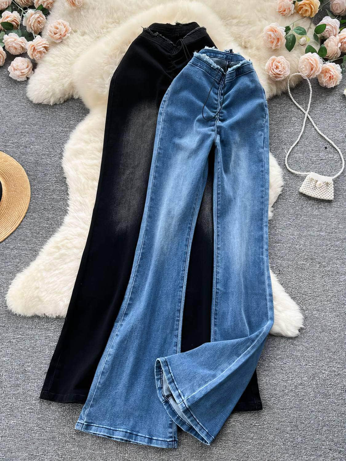 High Waist Flare Hem Jeans