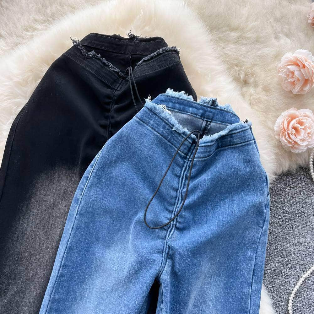 High Waist Flare Hem Jeans