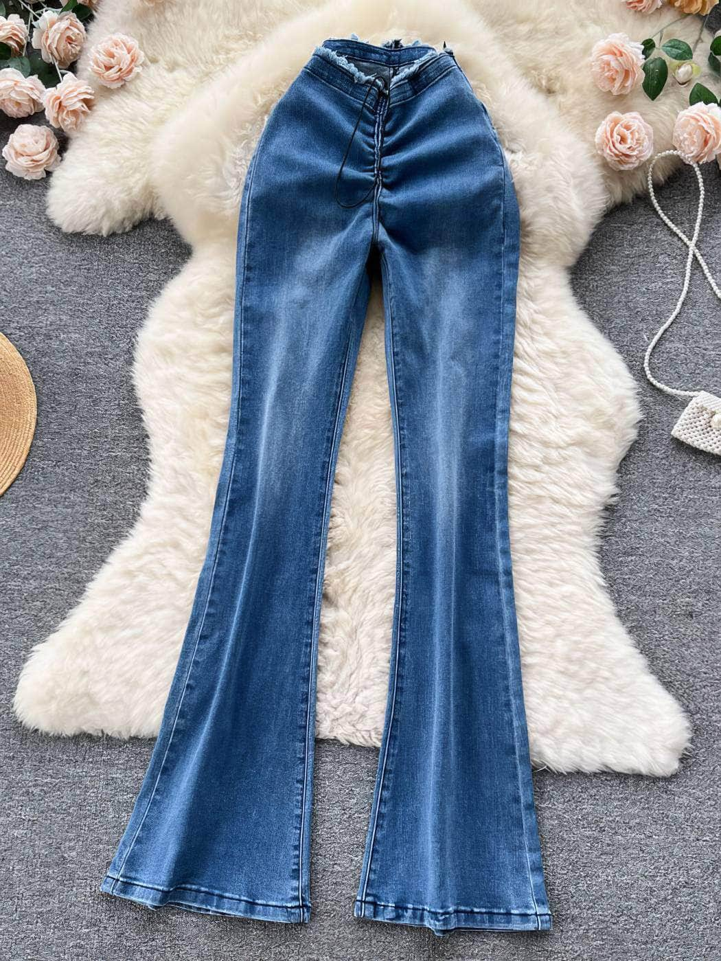 High Waist Flare Hem Jeans S / Blue