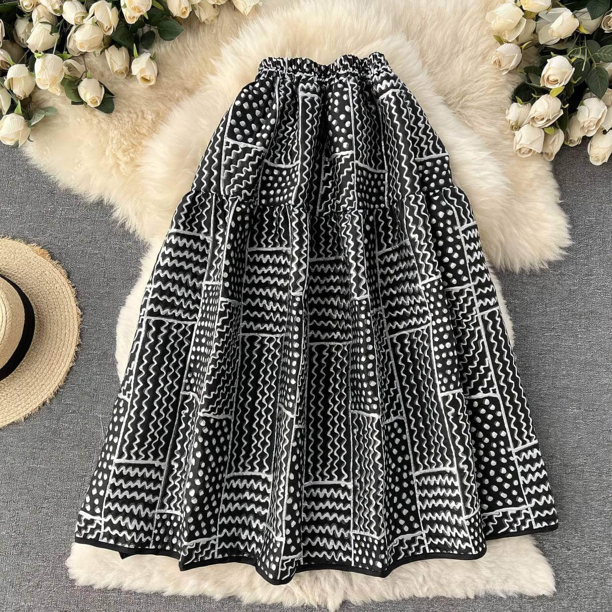 High Waist Jacquard Midi Skirt