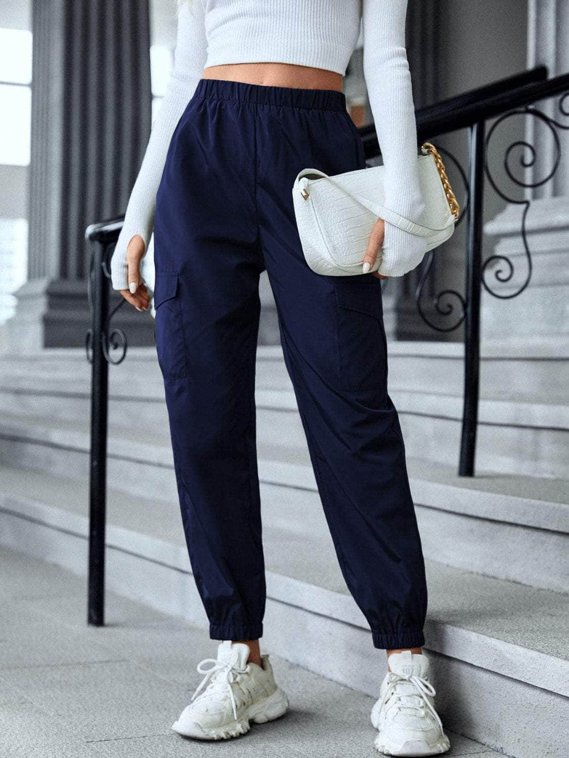 High Waist Joggers with Pockets Navy / S