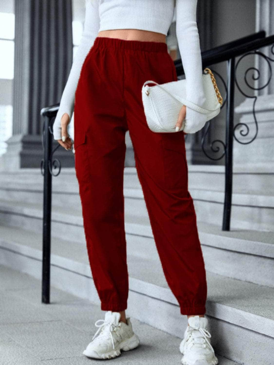 High Waist Joggers with Pockets Wine / S