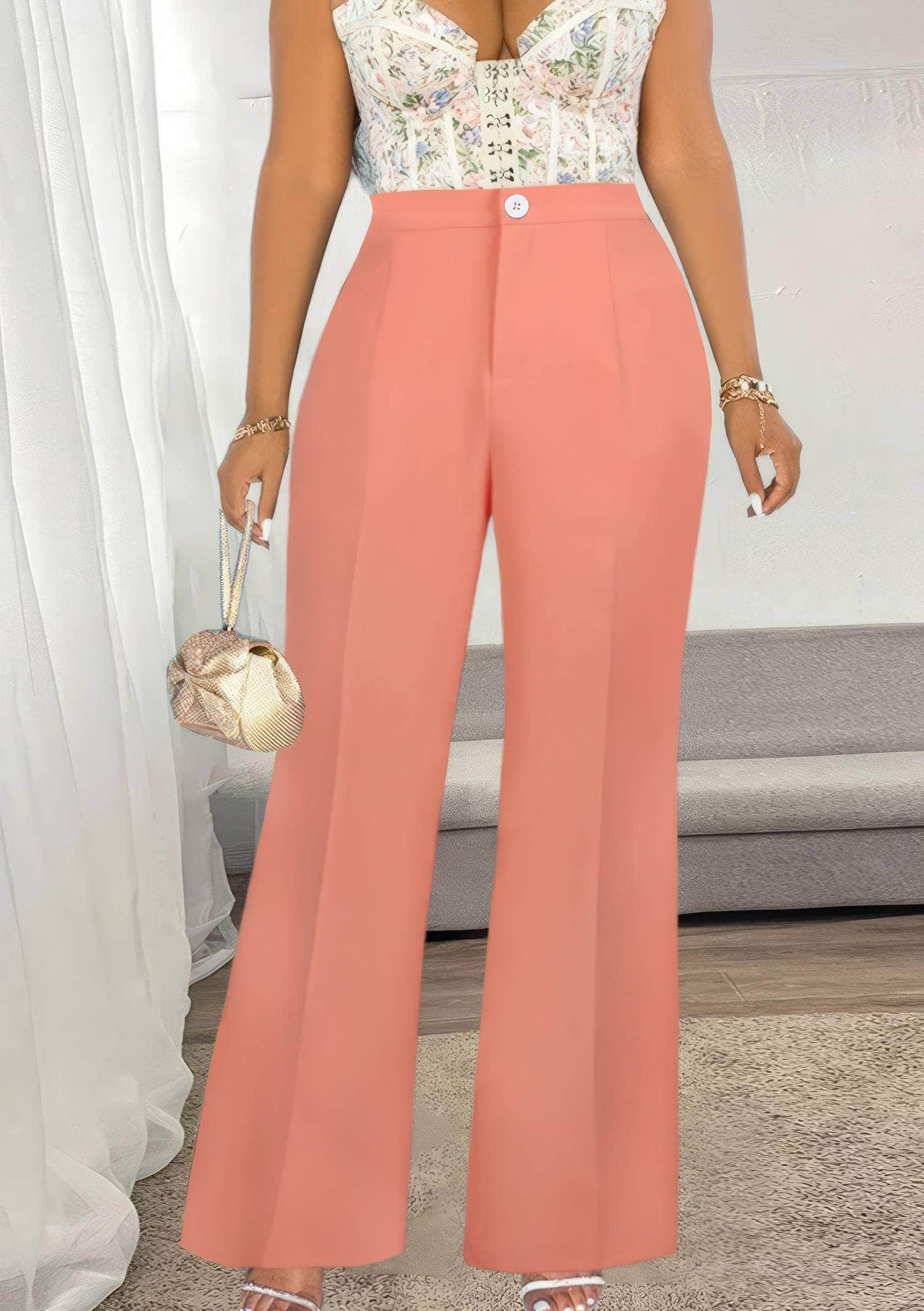 High Waist Pleat Detail Wide Leg Pants