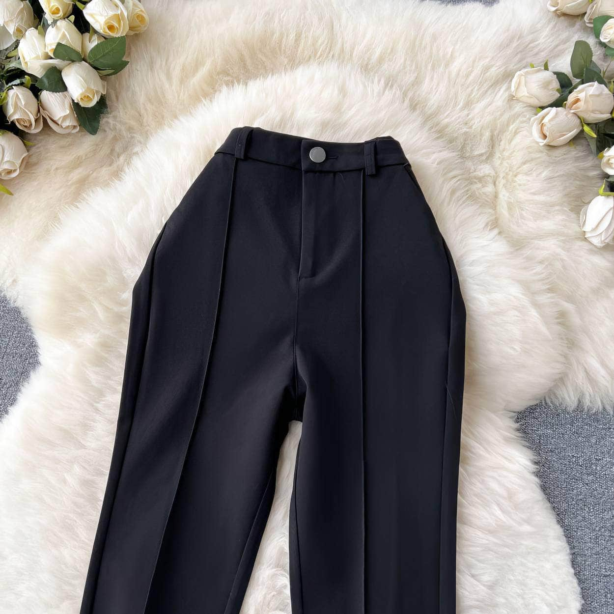 High Waist Pleated Seam Detailed Wide Leg Pants