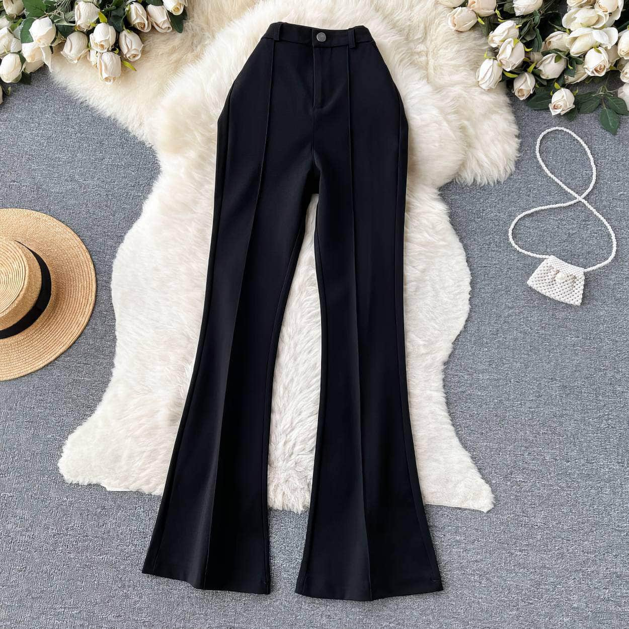 High Waist Pleated Seam Detailed Wide Leg Pants