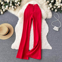 High Waist Pleated Seam Detailed Wide Leg Pants S / Red