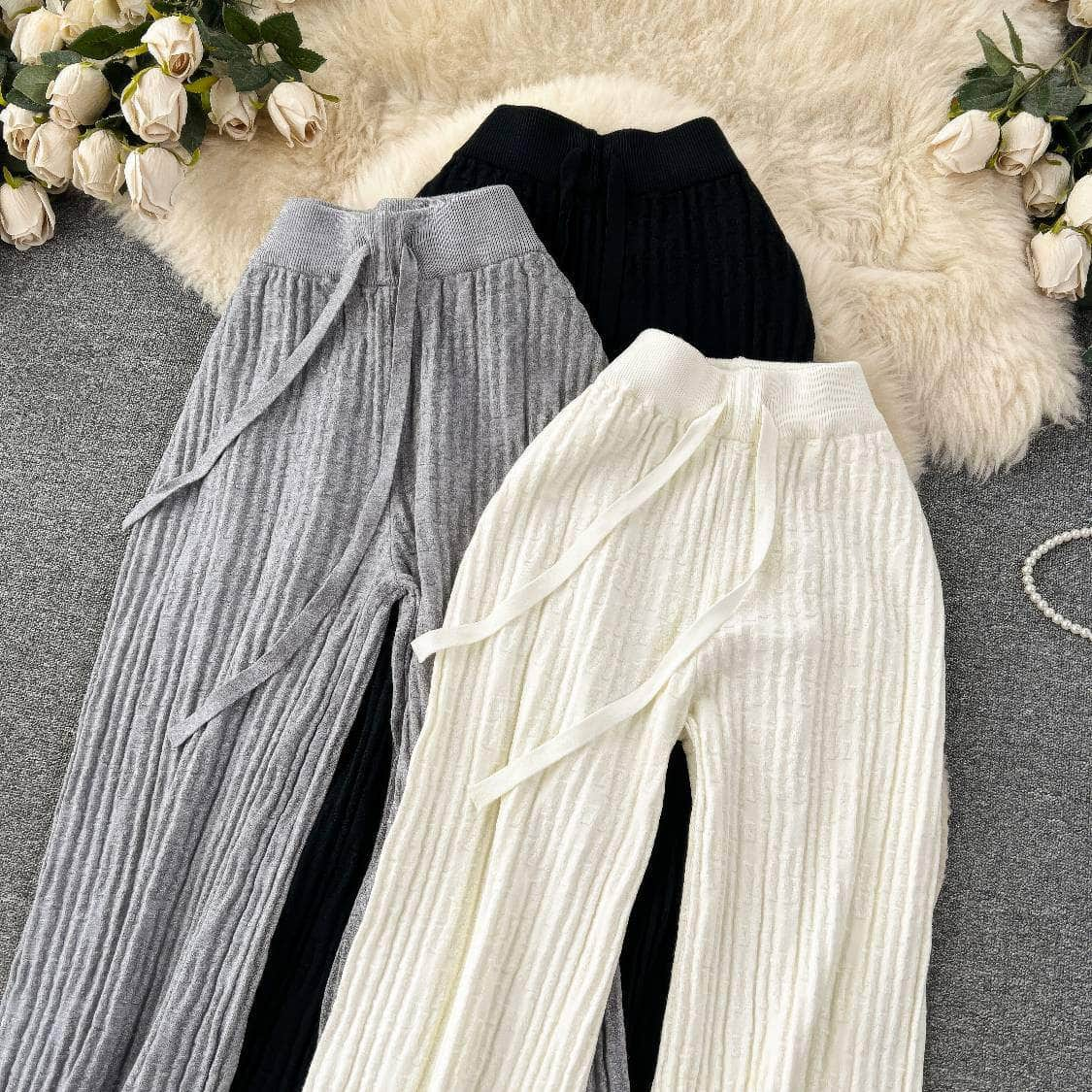 High Waist Rib Knitted Pants