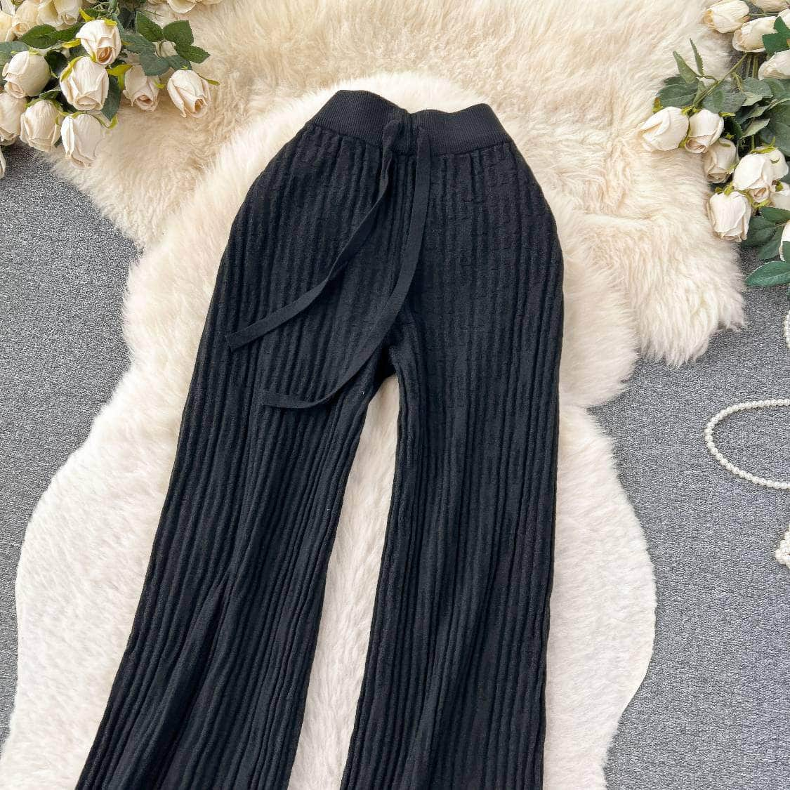 High Waist Rib Knitted Pants