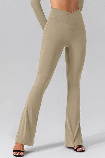 High Waist Slit Pocketed Active Pants Beige / S