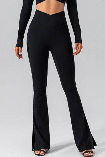 High Waist Slit Pocketed Active Pants Black / S