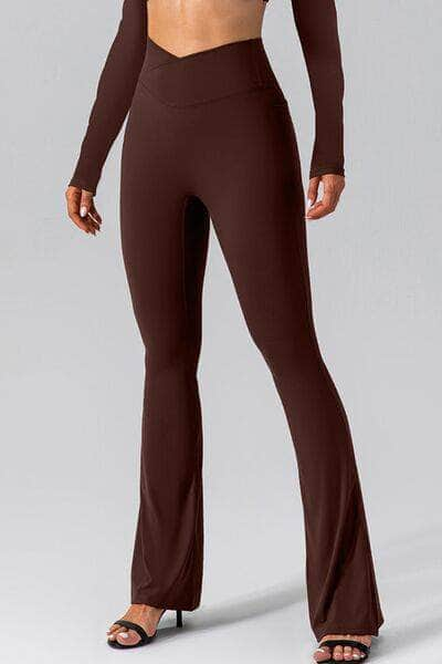 High Waist Slit Pocketed Active Pants Burnt  Umber / S