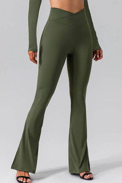 High Waist Slit Pocketed Active Pants Moss / S