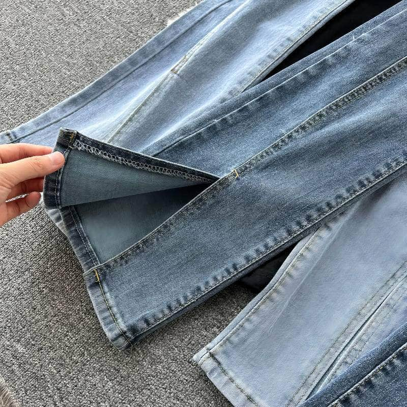 High Waist Split Hem Flare Legs Denim Pants