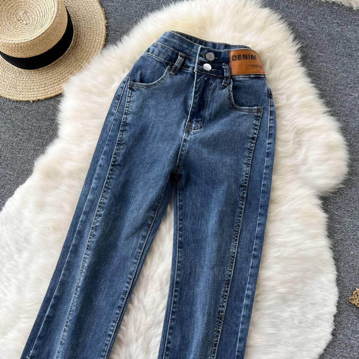 High Waist Split Hem Flare Legs Denim Pants