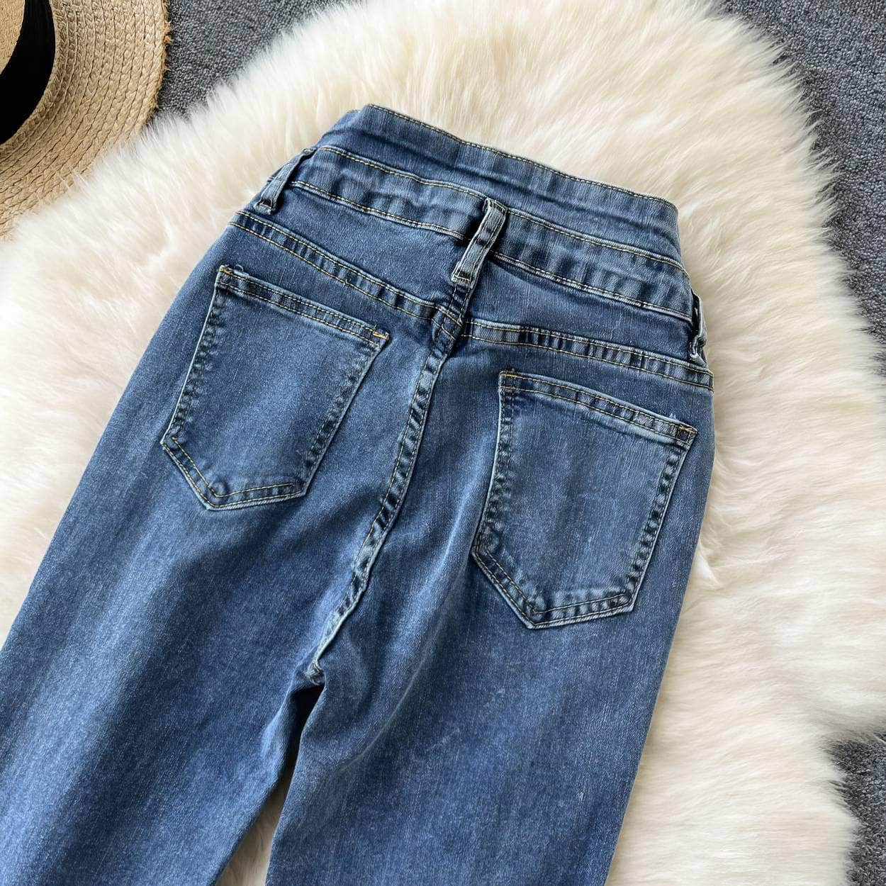 High Waist Split Hem Flare Legs Denim Pants