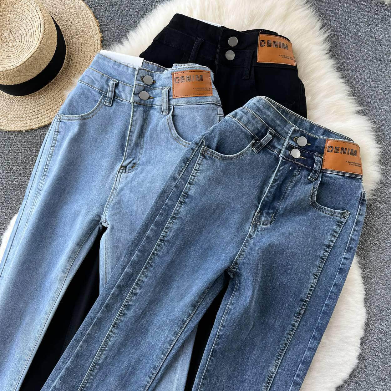 High Waist Split Hem Flare Legs Denim Pants