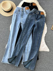 High Waist Split Hem Flare Legs Denim Pants